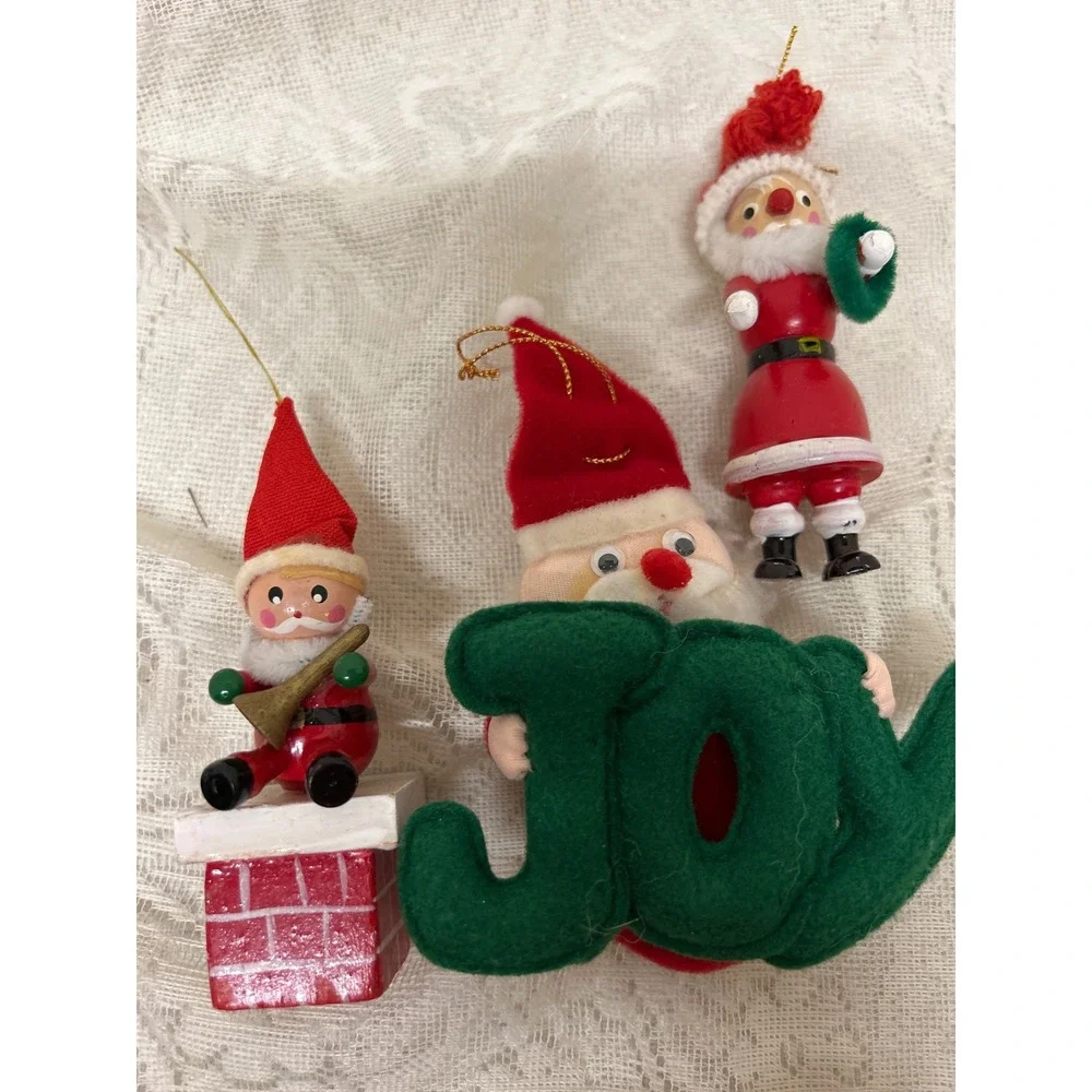 Vintage Christmas Ornaments Lot, Santa, Elf, Joy Decor Holiday Decoration 1980's